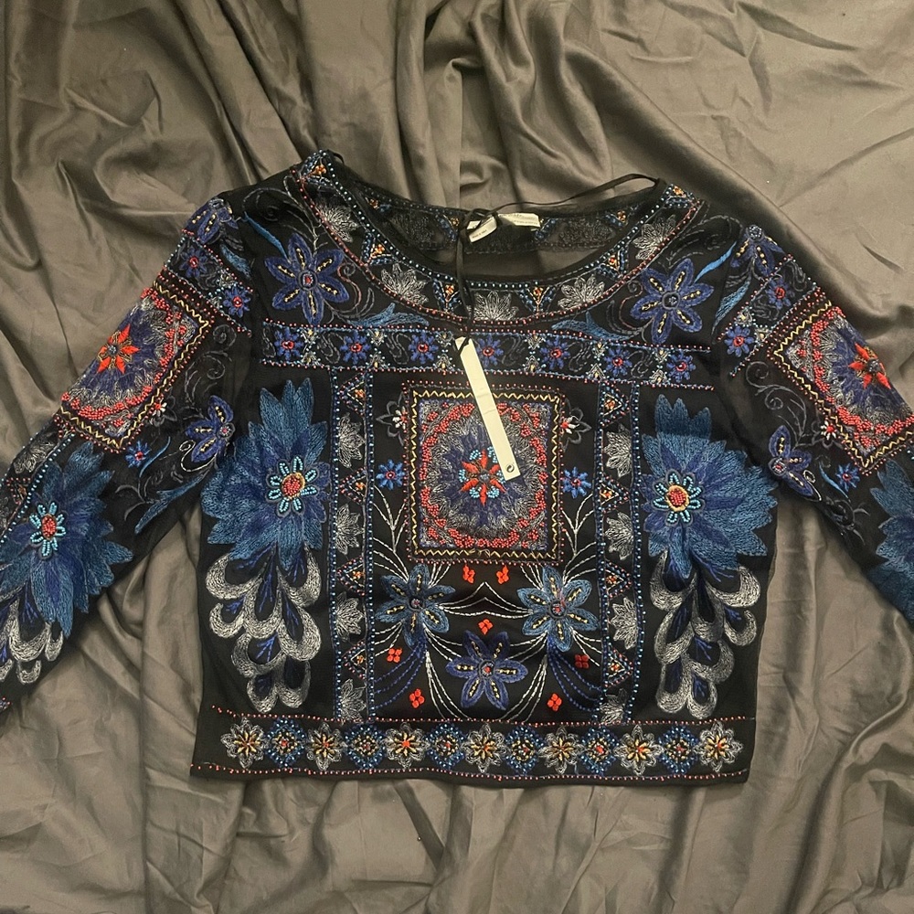 Zara Women’s see-through crop tops with beaded a border on it